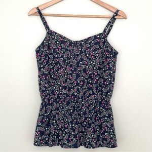 NWOT. Floral Top. “gibson” Dark Blue and Pink- Excellent Condition.